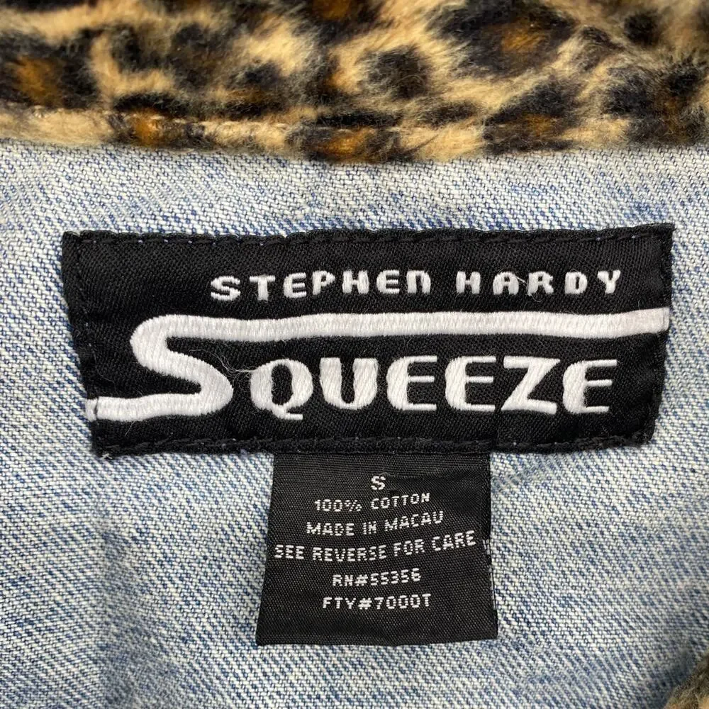 Vintage Squeeze Denim Jacket Leopard Collar Grunge Preppy Women S